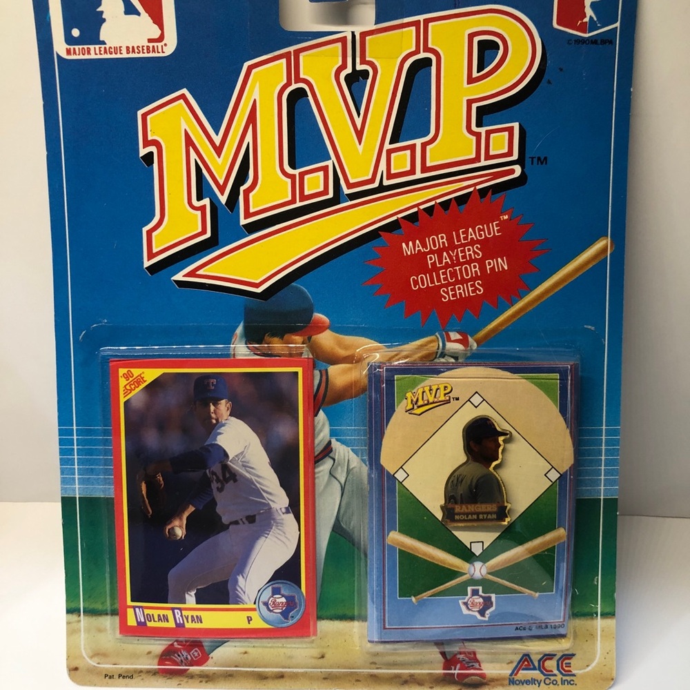 MVP Nolan Ryan Baseball Card and Pin Set 1990’s Vintage Brand New